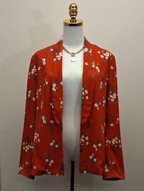 Les Petits Joueurs Red Floral Kimono Jacket Lightweight Layering Boho Size Large